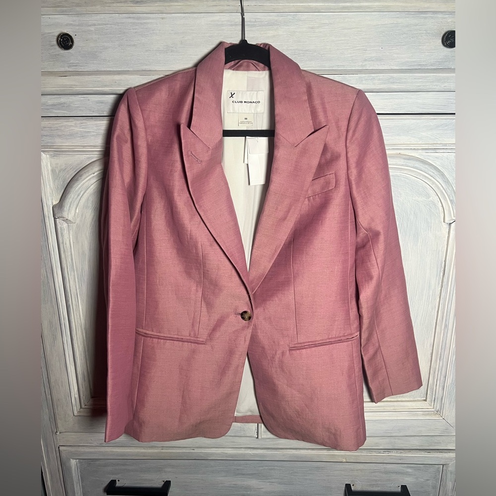 Club Monaco Peak Label Blazer‎ Single Button Azalea Rose Linen Academia Preppy
